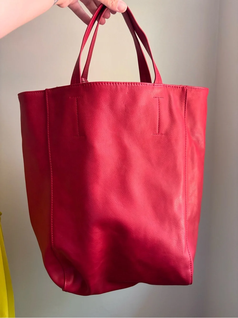Saks Fifth Avenue Red Faux Leather Tote Zebra Charm Large Shopper Bag